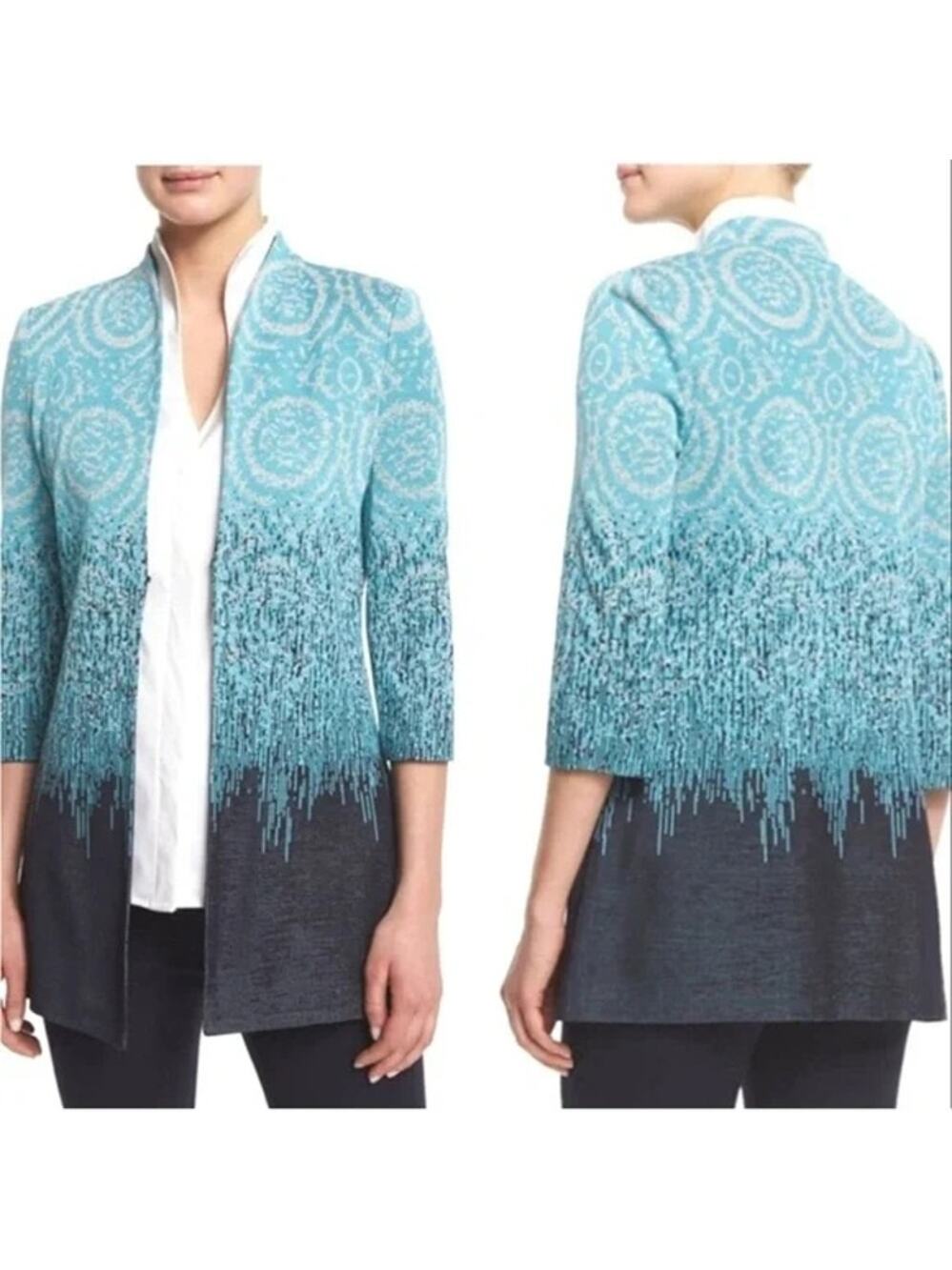 Misook Blue Ombre Knit Jacket Metallic 3/4 Sleeves Day To Night Women 2X